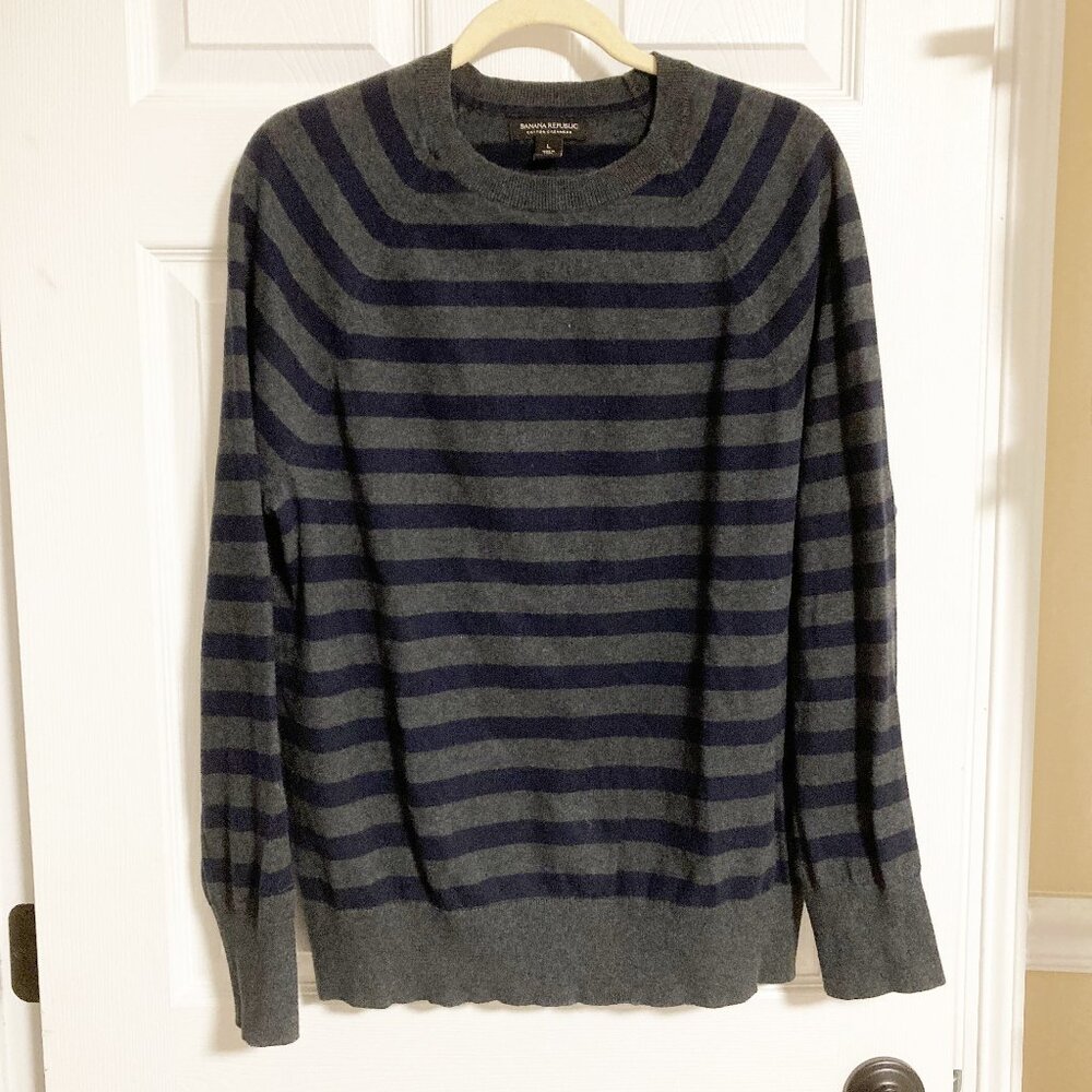 Banana Republic Cotton Cashmere Crew Neck Striped Sweater Size L